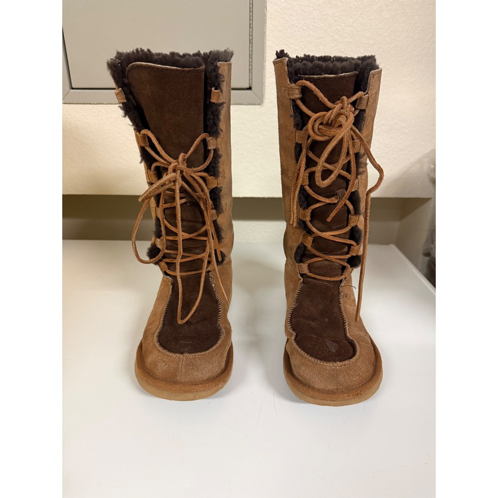 UGG Australia Sunburst Tall Lace Up Boots Chestnut Brown Suede 5230 Womens 7